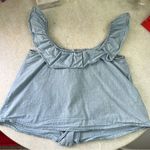 Mango  Denim Pearl Ruffle Button Down Coquette Off the Shoulder Tank Top Size XS Photo 4
