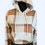 Soft warm cream and brown plaid cropped hoodie Size Small Photo 1