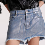 One Teaspoon Free People Blue Future Junkyard Micro Mini Skirt 25 Shimmer Fray Photo 0