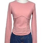No Boundaries  Women’s Pink Ribbed Long Sleeve Fitted Top Size S (3-5) Photo 0