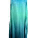 Women Gradient Pleated Sleeveless‎ Halter Neck Dress Green Maxi Size Small Photo 2