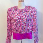 Neiman Marcus Vintage  Silk Jacquard Floral Blouse Pink Orange Green Size 16 Photo 0