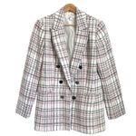 Bar III  Blazer Jacket Women Large White Black Pink Plaid Double Button Tweed Photo 0