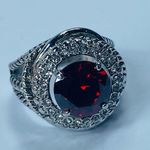 Women Fashion Ring Size Approximately 6.25 Silver Tone Metal Shade of Red Center Photo 9