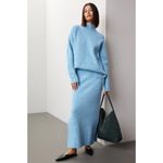 Suboo Sweater Womens Large Blue Isla Oversized Knit Turtleneck Cozy Photo 2