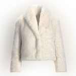 Boston Proper Metallic Faux Fur Shawl Collar Chubby Off White/Silver NWT Photo 0