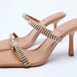 ZARA NWT  Rhinestone Strap Heeled Leather Sandals size 37 6.5 US Photo 0
