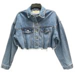 JW Signature Cropped Jean Jacket M Blue Fray Hem STATE Graphic Raw Hem Y2K Style Size M Photo 0
