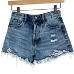 PacSun Vintage High Rise Denim Shorts Womens 24 Medium Wash Distressed Festival Photo 0