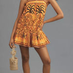FARM Rio for Anthropologie Boho Sqaure Neck Mini Dress Size Large Tropical Print Orange Photo 0