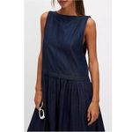 Free People  Retro 90s Soraya Dark Denim Drop Waist Midi Jumper Dress Size XL Photo 2