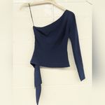 Rtr sz4 Christian Siriano Navy Peplum Drape Top One shoulder elegant blouse Blue Size 4 Photo 2