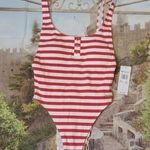 Roxy  hello July red white strip one piece swim size medium Photo 0