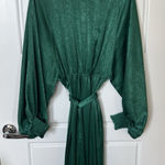Aura  Emerald Green Satin Maxi Dress With A Tie Belt Slit Long Puff Sleeves Small Photo 0