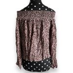 Free People Free‎ People Movement Womens Blouse Sz M Pink Leopard Smocked Off Shoulder Bell Photo 4