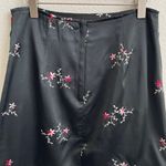 XOXO Vintage 90s Black Satin Pink Red Stitch Work Embroidered Floral Mini Skirt Photo 5