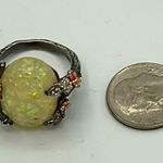 Signed 925 Sterling Cherry Blossom ring with simulated (faux) opal White Photo 5