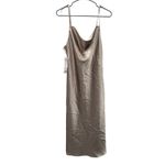 Birdy Grey ‎ Lisa Shiny Satin Cowl Neck Sleeveless Midi Dress in Taupe Sz L NEW Photo 2