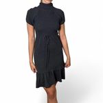 Chelsea and Violet Cutest grey knit dress with turtleneck and short sleeves and cute waist cinching Photo 2