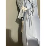 Commense Smocked Halter Crop Top Light Blue Ruffle Trim Women's Size S White Photo 4