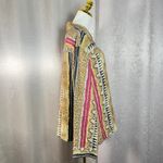 IOS XL Linen Snake Print Button Down Shirt Top Blouse Brown Photo 5