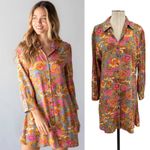 Natural Life  Twiggy Mini Shirt Dress Long Sleeve Floral Print Grey Pink Large Photo 1