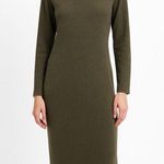 Rachel Zoe  Olive Green Knit Long Sleeve Crew Neck Midi Shift Sweater Dress Sz XL Photo 0