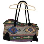 The Sara Weekender Bag Southwest Western Travel Duffle Aztec Suede Handles Lined Gray Photo 0