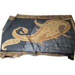 Black Gold Serpent Paisley Shawl Wrap Wool Blend Sheer Panel Fringe Boho Indie Photo 7