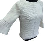 Anthropologie  Sweater Women's Small Rosie‎ Neira White Cotton Knit Bell Sleeves Photo 2