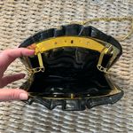 Vintage 80s, Black Snake Skin Shoulder clutch Bag Purse Gold Accents Crystals Photo 5