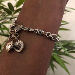 Premier Designs 2000s Y2K premier design 2 Hearts Charms Silver Plated rhinestones jewels Vintage Bracelet Bangle- Whimsygoth grunge - Photo 1