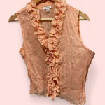 Cute pretty in peach metallic thread ruffle sheer button front blouse sleeveless Pink Size M Photo 1