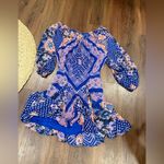 Free People  Seven Wonders mini dress blue boho print party revolve $148 cutout Photo 3