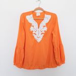 Chico's Women Blouse Size M Orange Crochet Embroidered Boho Chic Coastal Artsy Photo 1