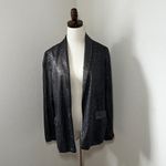 Majestic  Filatures Open Black Linen‎ Stretch Metallic Blazer Jacket Size 3 Photo 2