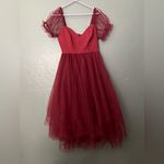 Lulus Lulu’s Brightly Beloved Wine Red Tulle Tiered Puff
Sleeve Midi Dress Size Medium Photo 3