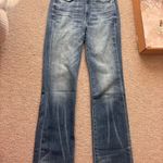 AYR  The Bomb Pop blue denim high-rise straight-leg jeans with a raw hem. Photo 3