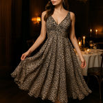 Tadashi Collection Silk Leopard Print Midi Dress Ruched V Photo 0