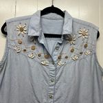 Wooden Beads Boho Festival Cowgirl Western Cottagecore Womens Shirt Size Large Blue Photo 1