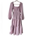 Urban Outfitters Pale Pink Gabriella Smocked Tiered Midi Dress Long Sleeves SM Photo 1