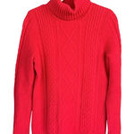 L.L.Bean A6‎  Cable Knit Turtleneck Sweater Extra Fine Merino Wool Red Large Photo 0