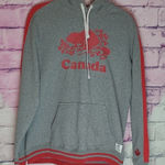 Roots  IS CANADA THICK KNIT GRAY WITH RED STRIPE GRAPHIC HOODIE LARGE Photo 0