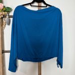 Athleta Blue Boat Neck Dolman Sleeve Cinched Hem Crop Top Women's Medium Photo 4