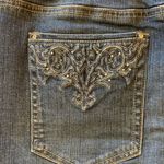 White House | Black Market Mini Skirt 10 Blue Denim Embroidered Beaded Pockets Photo 7