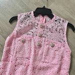 Women's Embroidery Sleeveless Lace Hollow Out Mini Dress Short Skirt Pink Size L Size L Photo 1