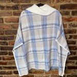 Tahari  Blue Cream Plaid Oversized Full Zip Up Cape Poncho Sweater Women's L/XL Photo 7