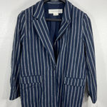 Treasure & Bond Treasure Bond Navy Blue Striped Linen‎ Blend Blazer Jacket Business Casual M Photo 0