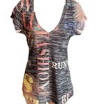 EXPRESS  Vintage V Neck Short Cap Sleeve Fashion T Shirt Pullover Lightweight XS Photo 0