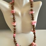 Pink Natural Gemstone Chocolate Colored Faux Pearl Necklace Photo 3